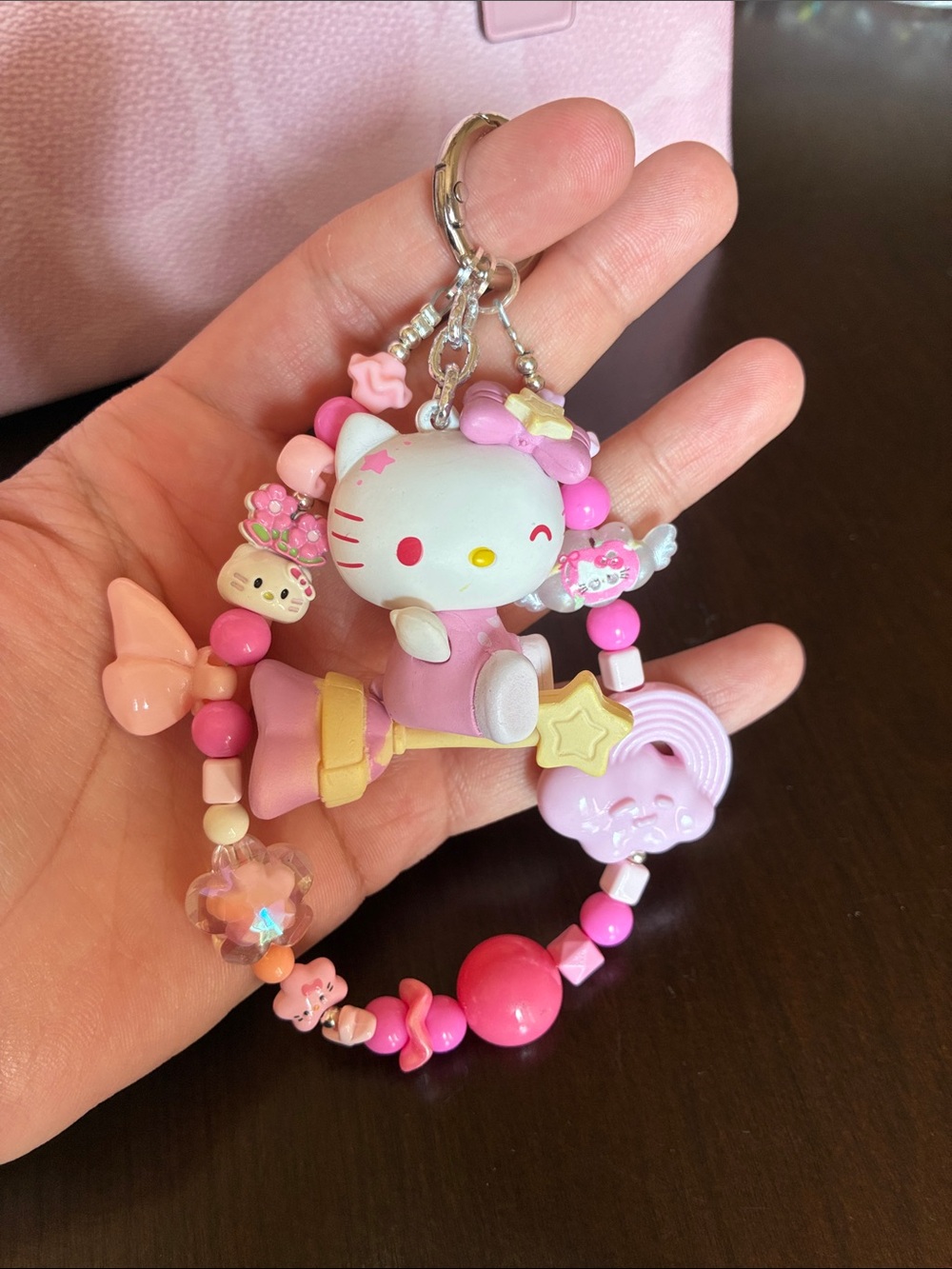 Hello Kitty Pink Bead Phone Charm Keychain - Picture 2 of 2
